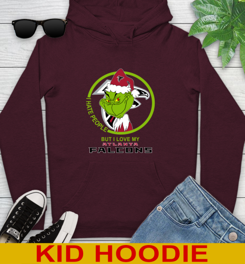 Atlanta Falcons NFL Christmas Grinch I Hate People But I Love My Favorite Football Team Youth Hoodie 7