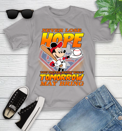 Philadelphia Phillies MLB Baseball Mickey Disney Never Lose Hope Youth T-Shirt 4