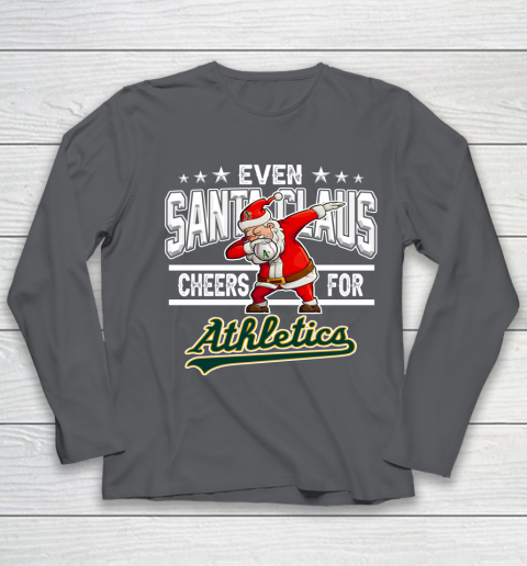 Oakland Athletics Even Santa Claus Cheers For Christmas MLB Youth Long Sleeve 6