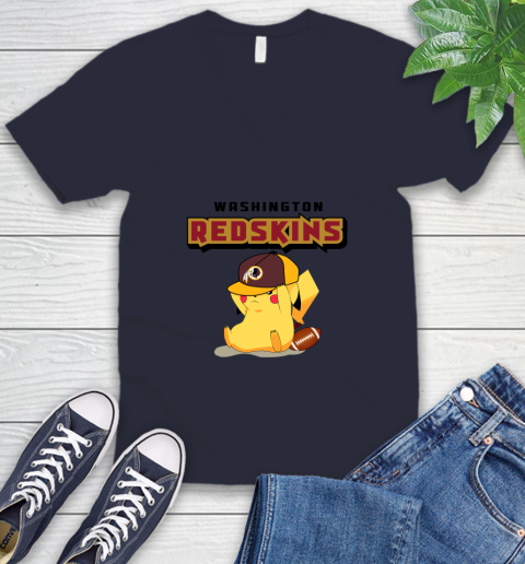 NFL Pikachu Football Washington Redskins V-Neck T-Shirt 3