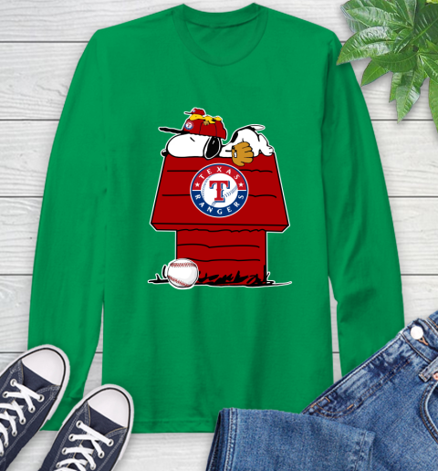 MLB Texas Rangers Snoopy Woodstock The Peanuts Movie Baseball T Shirt Long Sleeve T-Shirt 7