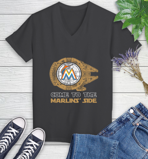 MLB Come To The Miami Marlins Side Star Wars Baseball Sports Women's V-Neck T-Shirt 8