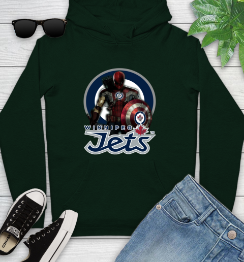 NHL Captain America Thor Spider Man Hawkeye Avengers Endgame Hockey Winnipeg Jets Youth Hoodie 13