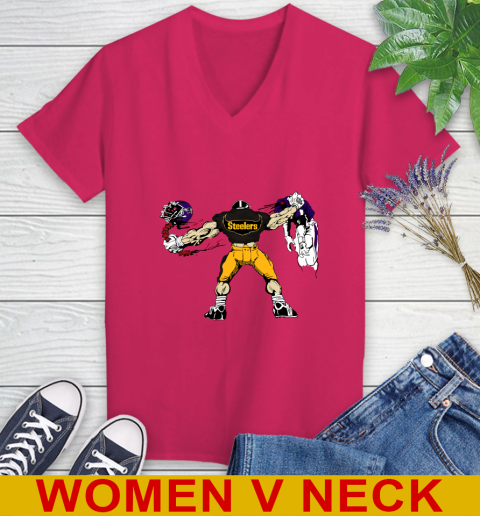 Pittsburgh Steelers NFL Football Fight For Victory Women's V-Neck T-Shirt 10