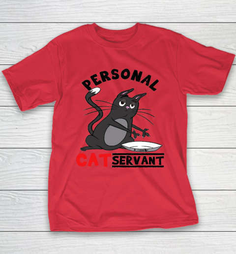Personal Cat Servant Funny Black Cat Mom Cat Dad Youth T-Shirt 16