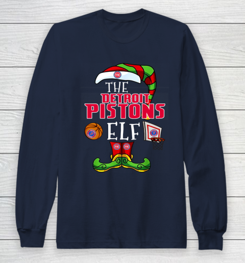 Detroit Pistons Christmas ELF Funny NBA Long Sleeve T-Shirt 2