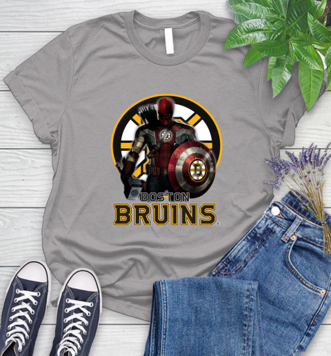 NHL Captain America Thor Spider Man Hawkeye Avengers Endgame Hockey Boston Bruins Women's T-Shirt 5