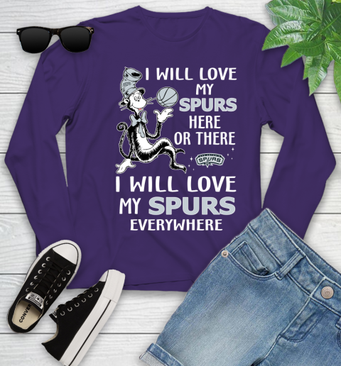 NBA Basketball San Antonio Spurs I Will Love My Spurs Everywhere Dr Seuss Shirt Youth Long Sleeve 4