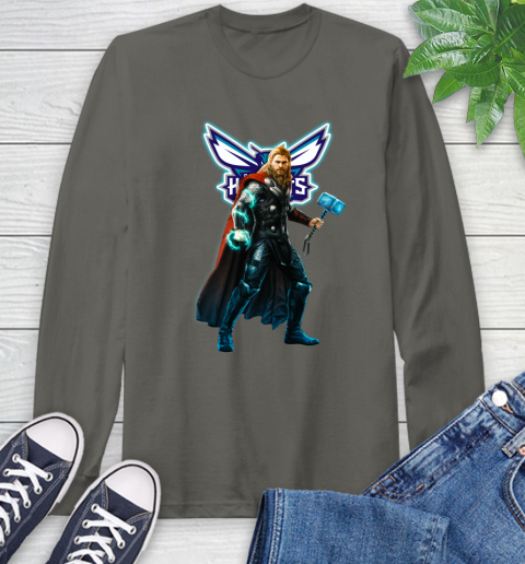 NBA Thor Avengers Endgame Basketball Charlotte Hornets Long Sleeve T-Shirt 8