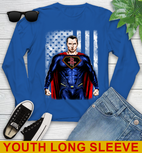 NBA Basketball Houston Rockets Superman DC Shirt Youth Long Sleeve 10