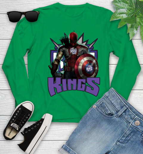 Sacramento Kings NBA Basketball Captain America Thor Spider Man Hawkeye Avengers Youth Long Sleeve 6