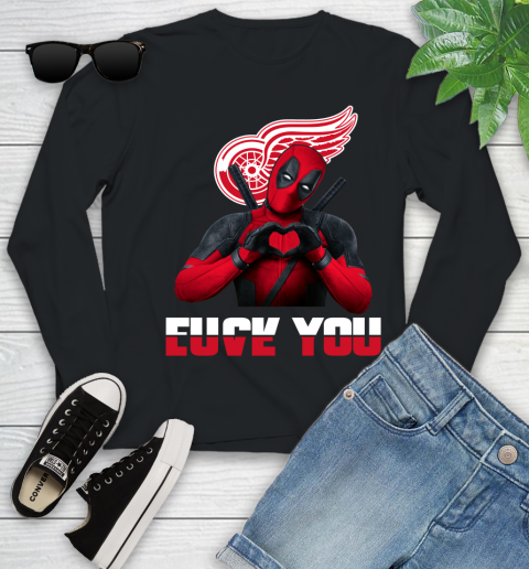 NHL Detroit Red Wings Deadpool Love You Fuck You Hockey Sports Youth Long Sleeve