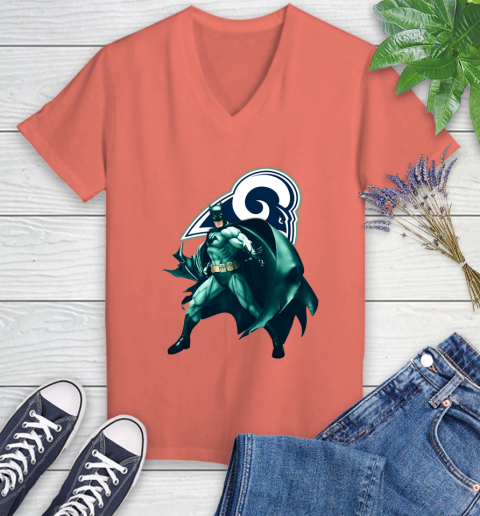 NFL Batman Football Sports Los Angeles Rams Women's V-Neck T-Shirt 6