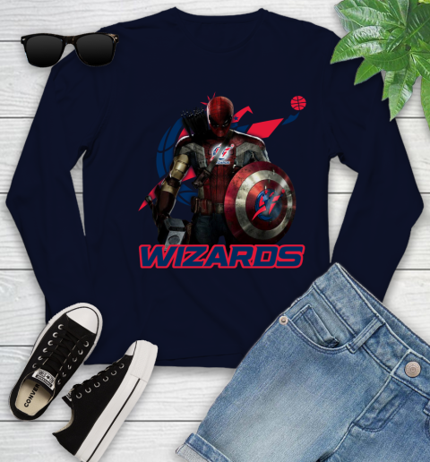 Washington Wizards NBA Basketball Captain America Thor Spider Man Hawkeye Avengers Youth Long Sleeve 3