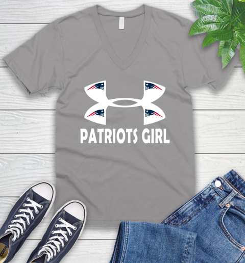 NFL New England Patriots Girl Under Armour Football Sports V-Neck T-Shirt 3