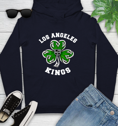 NHL Los Angeles Kings Three Leaf Clover St Patrick's Day Hockey Sports Youth Hoodie 3