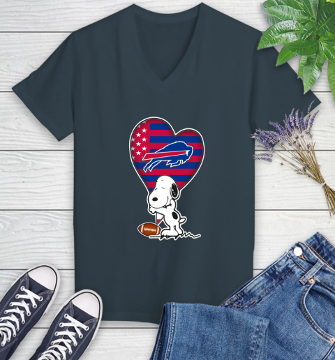 Buffalo Bills NFL Football The Peanuts Movie Adorable Snoopy Women's V-Neck T-Shirt 8