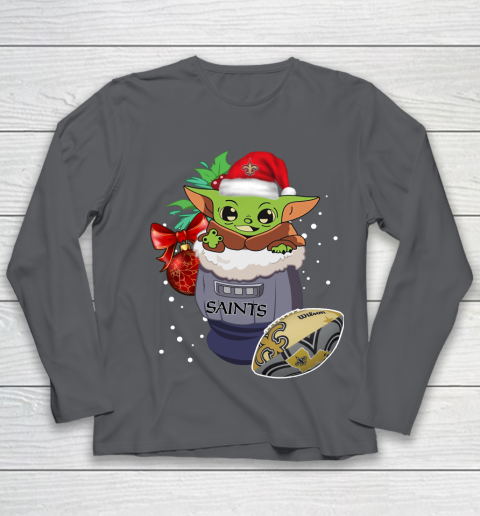 New Orleans Saints Christmas Baby Yoda Star Wars Funny Happy NFL Youth Long Sleeve 8