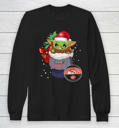 Atlanta Hawks Christmas Baby Yoda Star Wars Funny Happy NBA Long Sleeve T-Shirt