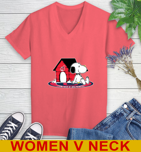 MLB Baseball Cleveland Indians Snoopy The Peanuts Movie Shirt Women's V-Neck T-Shirt 7
