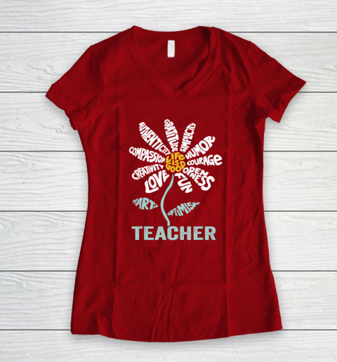 Life is good Teacher Daisy T shirt Teach School Sunflower Women's V-Neck T-Shirt 6