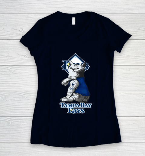 MLB Baseball My Cat Loves Tampa Bay Rays Women's V-Neck T-Shirt 2