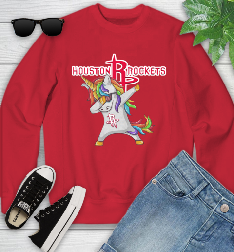 Houston Rockets NBA Basketball Funny Unicorn Dabbing Sports Youth Sweatshirt 9
