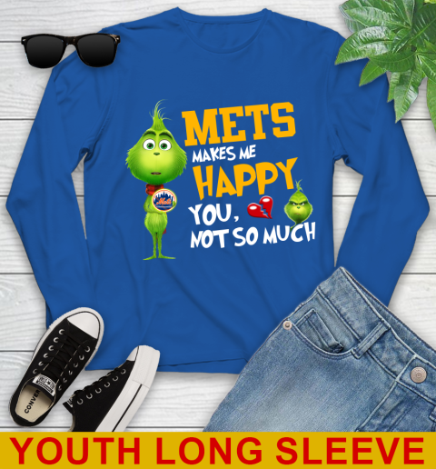 MLB New York Mets Makes Me Happy You Not So Much Grinch Baseball Sports Youth Long Sleeve 10
