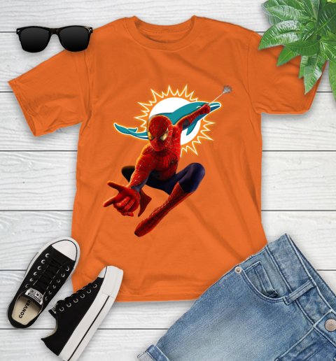 NFL Spider Man Avengers Endgame Football Miami Dolphins Youth T-Shirt 7