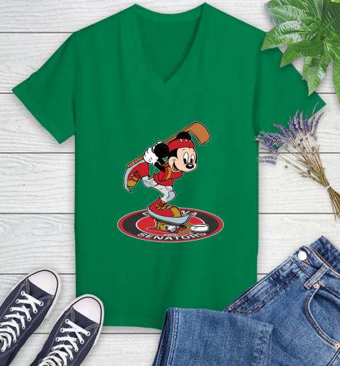 NHL Hockey Ottawa Senator Cheerful Mickey Disney Shirt Women's V-Neck T-Shirt 5