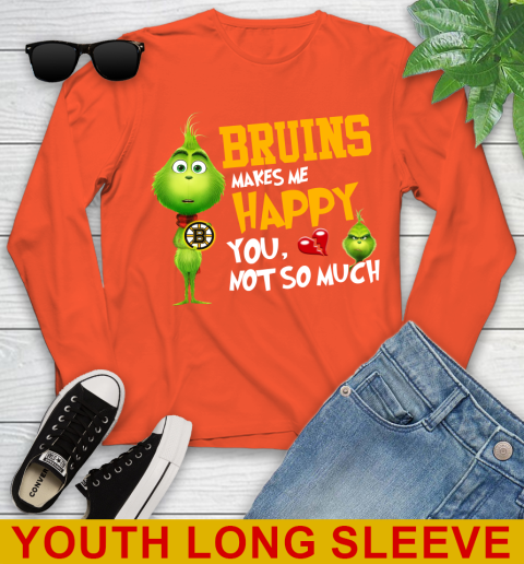 NHL Boston Bruins Makes Me Happy You Not So Much Grinch Hockey Sports Youth Long Sleeve 3