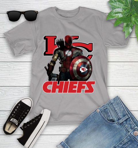 NFL Captain America Thor Spider Man Hawkeye Avengers Endgame Football Kansas City Chiefs Youth T-Shirt 4