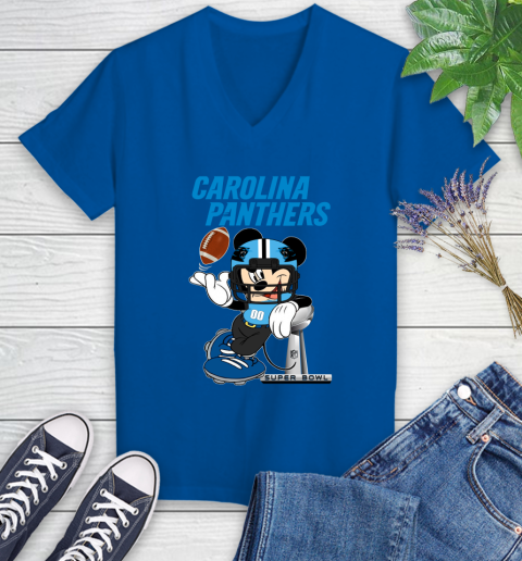 NFL Carolina Panthers Mickey Mouse Disney Super Bowl Football T Shirt Women's V-Neck T-Shirt 10