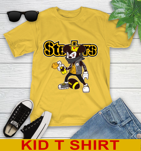 Pittsburgh Steelers NFL Football Mickey Peace Sign Sports Youth T-Shirt 8