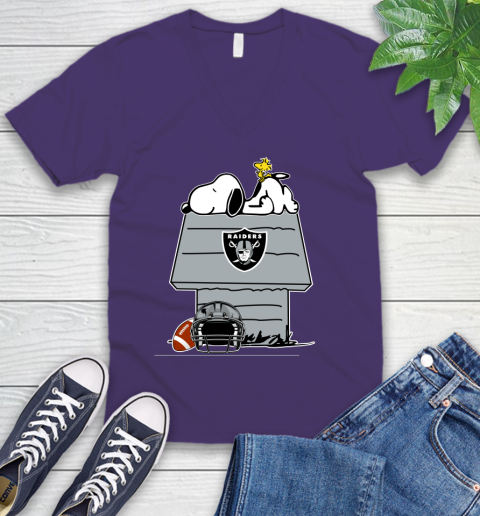 Oakland Raiders NFL Football Snoopy Woodstock The Peanuts Movie V-Neck T-Shirt 10