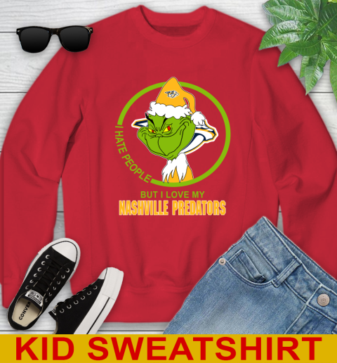 Nashville Predators NHL Christmas Grinch I Hate People But I Love My Favorite Hockey Team Youth Sweatshirt 8