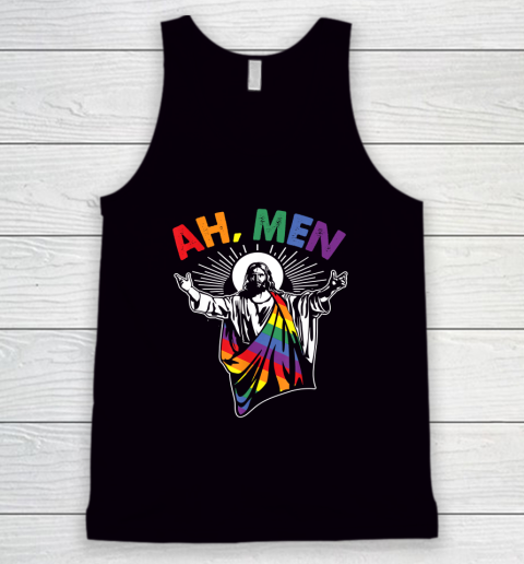 Ah Men Funny LGBT Gay Pride Jesus Rainbow Flag Christian Tank Top
