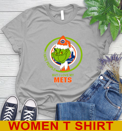 New York Mets MLB Christmas Grinch I Hate People But I Love My Favorite Baseball Team Women's T-Shirt 5