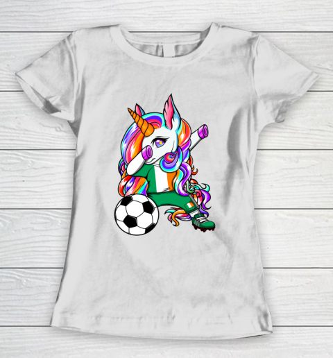 Dabbing Unicorn Ireland Soccer Fans Jersey Irish Football Women's T-Shirt