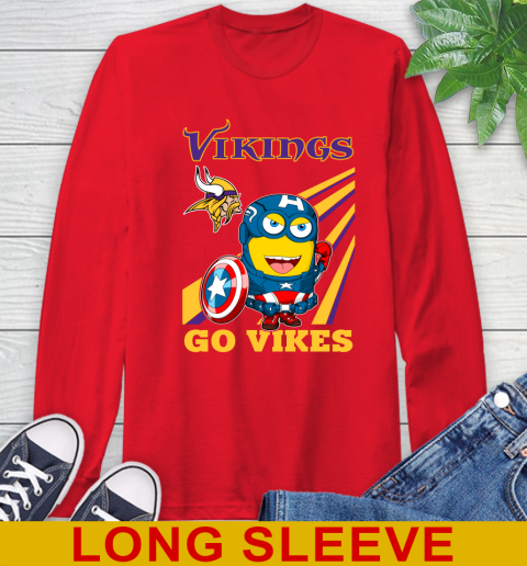 NFL Football Minnesota Vikings Captain America Marvel Avengers Minion Shirt Long Sleeve T-Shirt 12