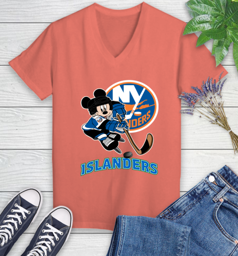 NHL New York Islanders Mickey Mouse Disney Hockey T Shirt Women's V-Neck T-Shirt 6