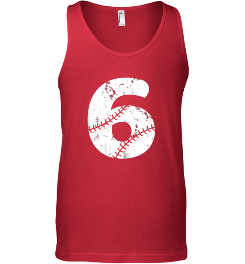 oq94 number 6 baseball vintage distressed team unisex tank 17 front red
