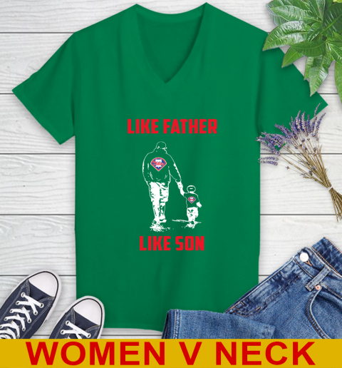 Philadelphia Phillies MLB Baseball Like Father Like Son Sports Women's V-Neck T-Shirt 5