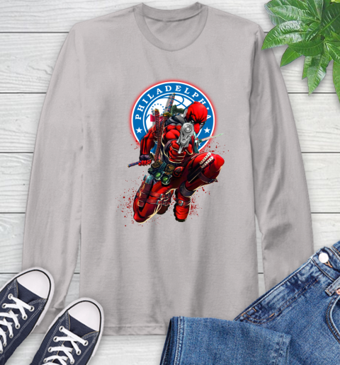 NBA Deadpool Marvel Comics Sports Basketball Philadelphia 76ers Long Sleeve T-Shirt 12