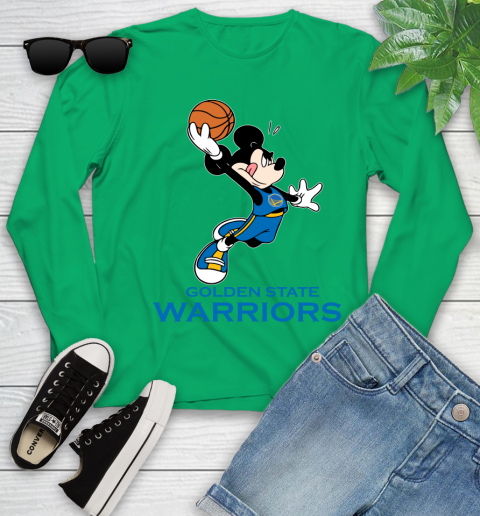 NBA Basketball Golden State Warriors Cheerful Mickey Mouse Shirt Youth Long Sleeve 6