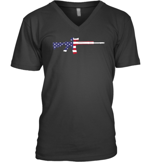 America Rifle MURICA Libertarian Conservative Gun USA Flag V-Neck T-Shirt