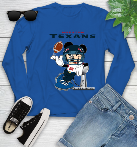 NFL Houston Texans Mickey Mouse Disney Super Bowl Football T Shirt Youth Long Sleeve 21