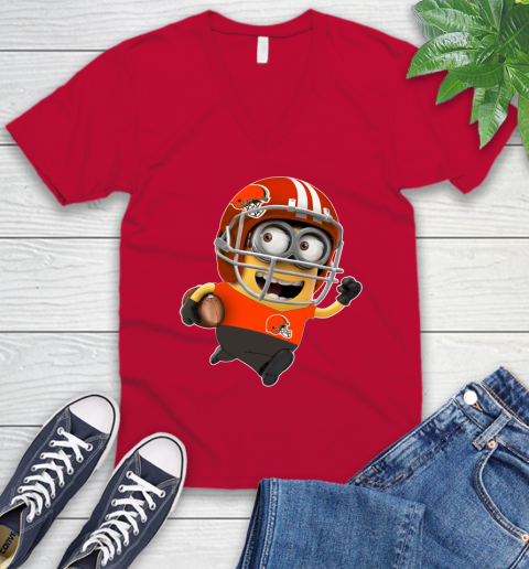 NFL Cleveland Browns Minions Disney Football Sports V-Neck T-Shirt 8