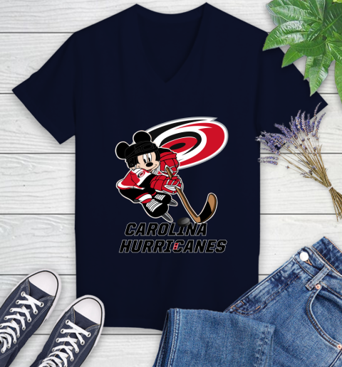 NHL Carolina Hurricanes Mickey Mouse Disney Hockey T Shirt Women's V-Neck T-Shirt 3
