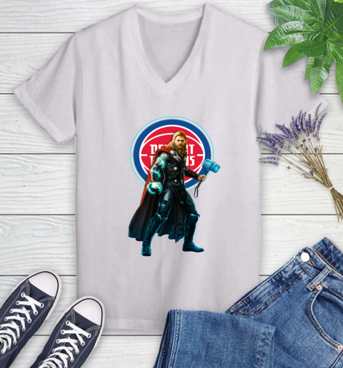 NBA Thor Avengers Endgame Basketball Detroit Pistons Women's V-Neck T-Shirt